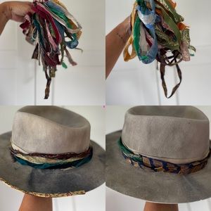 Hat band ribbon puggaree Border Recycled sari Silk each unique swag + 1 suede